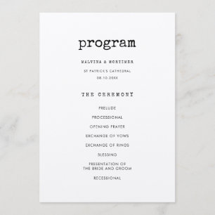 Vintage-minimalistische Schreibmaschinen-Hochzeit Programm
