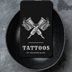Vintage Minimalistische Schwarz-Weiß-Tattoo-Künstl Visitenkarte