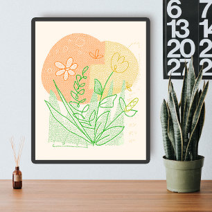 Vintage Minimalistischer Floraler Gelber Oranger A Poster