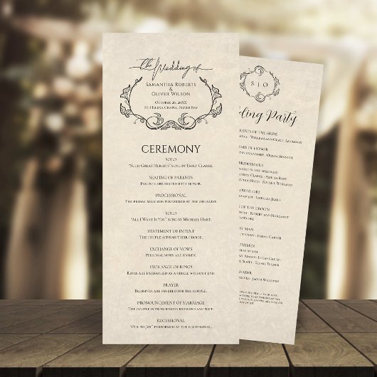 Vintage-Minimalistisches Hochzeitsprogramm Programm
