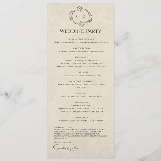 Vintage-Minimalistisches Hochzeitsprogramm Programm (Rückseite)