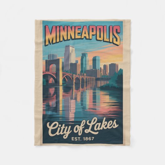 Vintage Minneapolis Minnesota Retro Travel Poster  Fleecedecke (Vorderseite)