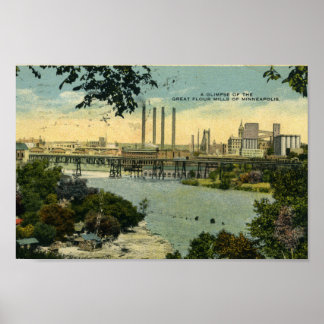 Vintage Minneapolis Minnesota River Skyline Poster