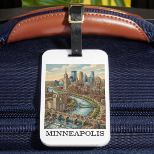 Vintage Minneapolis Minnesota Skyline Ansicht Gepäckanhänger