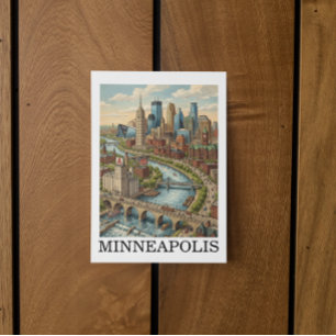 Vintage Minneapolis Minnesota Skyline Ansicht Postkarte