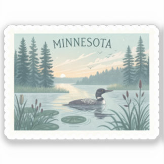 Vintage Minnesota Loon Lake Sonnenuntergang Stempe Aufkleber
