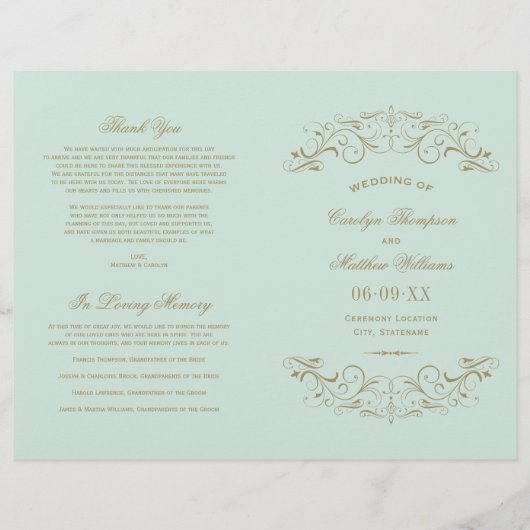 Vintage Mint Antique-Hochzeitsprogramme Geblüht (Vorderseite)