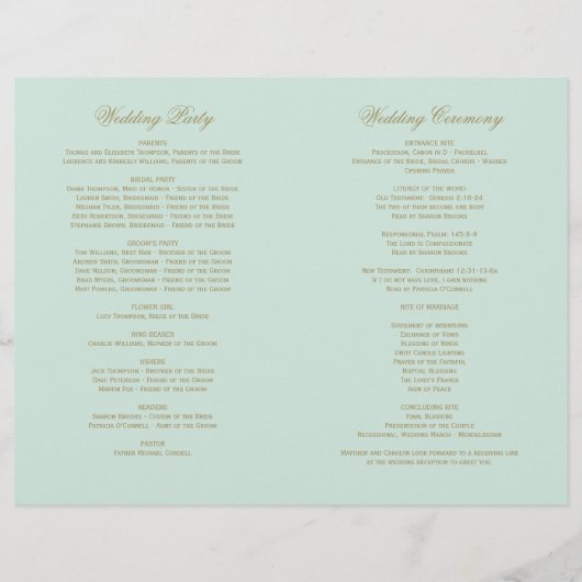 Vintage Mint Antique-Hochzeitsprogramme Geblüht (Rückseite)