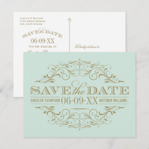 Vintage Mint Gold Ornament Save the Date Ankündigungspostkarte