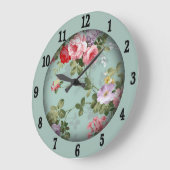 Vintage Mint Green Floral Design Large Clock Große Wanduhr (Winkel)