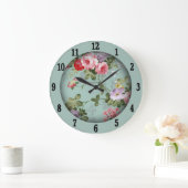 Vintage Mint Green Floral Design Large Clock Große Wanduhr (Zuhause)