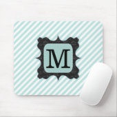 Vintage Mint Green Stripes Pattern Black Monogram Mousepad (Mit Mouse)