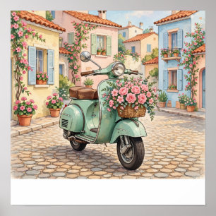 Vintage-Mint-Roller mit Blumen Mittelmeer Poster