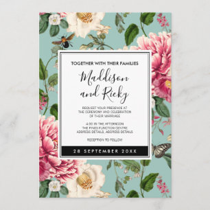 Vintage Minte Aqua Floral Garden Einladung Hochzei