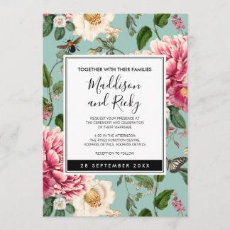 Vintage Minte Aqua Floral Garden Einladung Hochzei