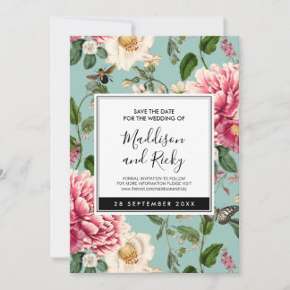 Vintage Minte Aqua Floral Garden Hochzeit Save The Date