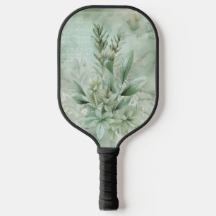 Vintage-Mintgrün-Botanik-Blumen (1) Pickleball Schläger