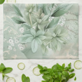 Vintage-Mintgrün Botanisch Floral (1) Geschirrtuch (Gefaltet)