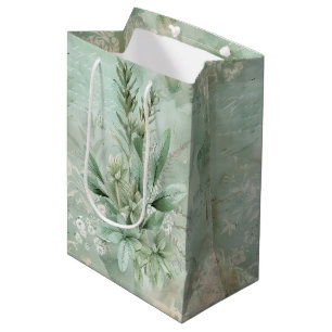 Vintage-Mintgrün Botanisch Floral (1) Mittlere Geschenktüte