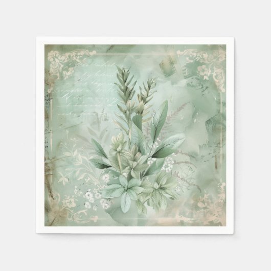 Vintage-Mintgrün Botanisch Floral (1) Serviette (Vorderseite)