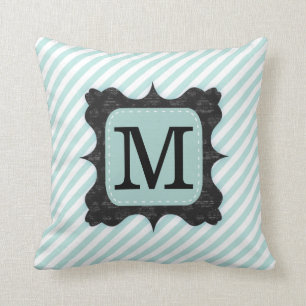 Vintage-Mintgrün-Streifenmuster mit schwarzem Mono Kissen