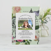 Vintage Minze Französisch Rosa Rose Paris Party Einladung (Stehend Vorderseite)