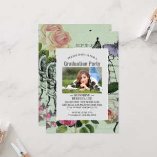 Vintage Minze Französisch Rosa Rose Paris Party Einladung