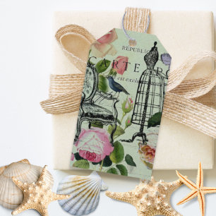 Vintage Minze Französisch Rosa Rose Paris Party Geschenkanhänger