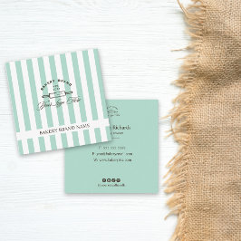Vintage Minze Grüne, gestreifte Bäckerei Logo Quadratische Visitenkarte