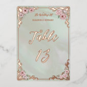 Vintage Minze Peony Foil Tischnummer Card (Vorderseite)