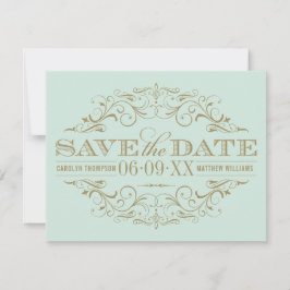Vintage Minze und antikes Gold Blüh Hochzeit Save The Date