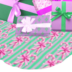Vintage-Minzgrün-Rosa-Zuckerstangen-Weihnachten Polyester Weihnachtsbaumdecke