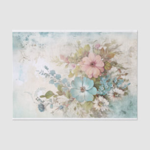 Vintage Mischmedien Blau, Rosa, Weiße Blume Seidenpapier