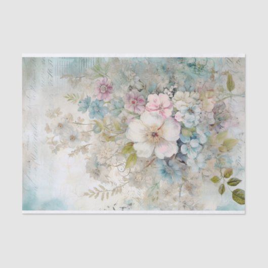 Vintage Mischmedien Blau, Rosa, Weiße Blume Seidenpapier (Vorderseite)