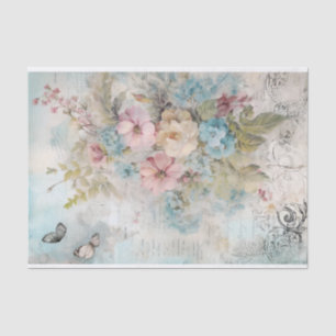 Vintage Mischmedien Blau, Rosa, Weiße Blume Seidenpapier