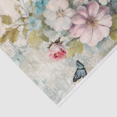 Vintage Mischmedien Blau, Rosa, Weiße Blume Seidenpapier (Ausschnitt)