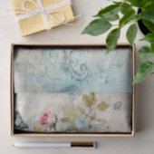 Vintage Mischmedien Blau, Rosa, Weiße Blume Seidenpapier (Geschenk)