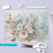 Vintage Mischmedien Blau, Rosa, Weiße Blume Seidenpapier (Handwerk)