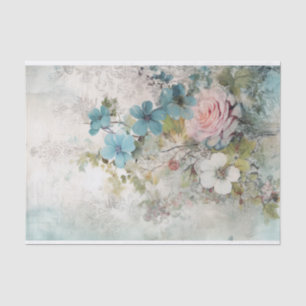 Vintage Mischmedien Blau, Rosa, Weiße Blume Seidenpapier