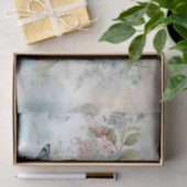 Vintage Mischmedien Blau, Rosa, Weiße Blume Seidenpapier (Geschenk)