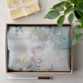 Vintage Mischmedien Blau, Rosa, Weiße Blume Seidenpapier (Geschenk)