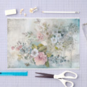 Vintage Mischmedien Blau, Rosa, Weiße Blume Seidenpapier (Handwerk)