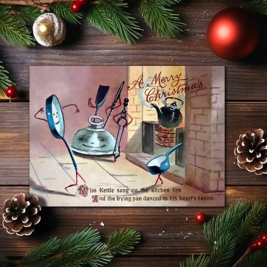 Vintage Miss Kettle Weihnachtskarte Feiertagskarte