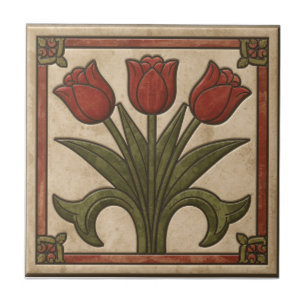 Vintage-Mission-Stil-Rot-Tulpen-Fries Fliese