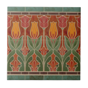 Vintage-Mission-Stil rote Tulpenfries Fliese