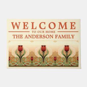 Vintage Mission Style Red Tulip Frieze Doormat Fußmatte