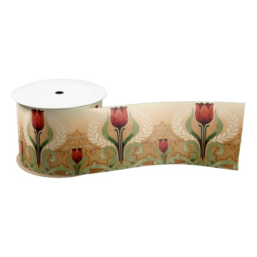 Vintage Mission Style Red Tulip Frieze Satinband (Spule)