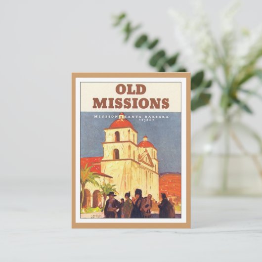Vintage Missionen Santa Barbara Postkarte (Stehend Vorderseite)