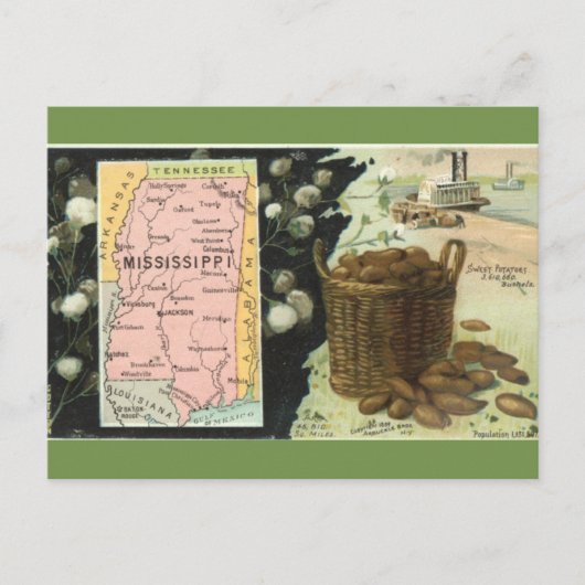 Vintage Mississippi Map Postcard Postkarte (Vorderseite)
