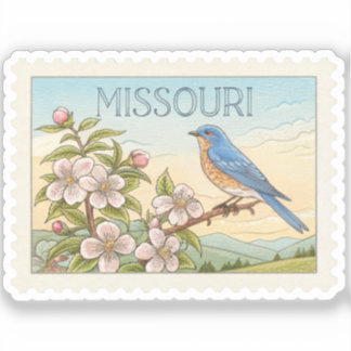 Vintage Missouri Blaumeisen-Hawthornblüten-Marke Aufkleber